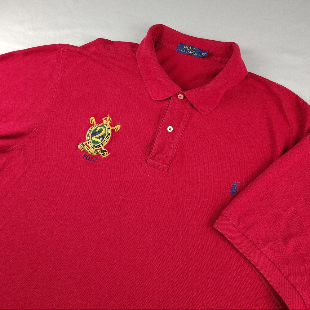 READ Polo Ralph Lauren Mens 2XLT Red Polo Shirt Big Pony Crest Embroidered